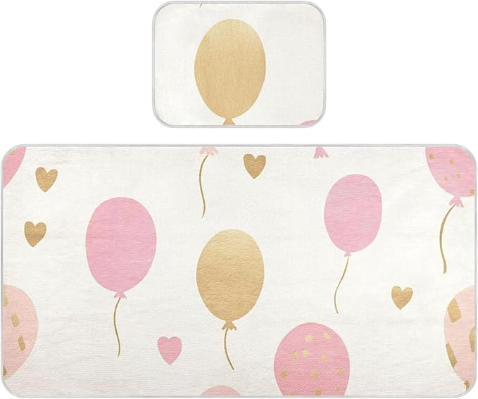 Cooling Baby Mattress Protector Pads 28" x 52"Absorbent Crib Padding for Sides for Baby&Toddler Balloon Beige Heart Gold Peach