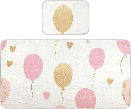 Cooling Baby Mattress Protector Pads 28" x 52"Absorbent Crib Padding for Sides for Baby&Toddler Balloon Beige Heart Gold Peach