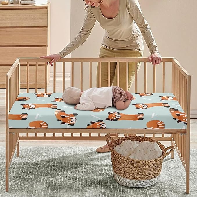 Red Little Raccoon Baby Crib Sheets Fitted Crib Sheets Kid Crib Fitted Sheets Crib Cover Single Pack 28"x52" for Boys Girls