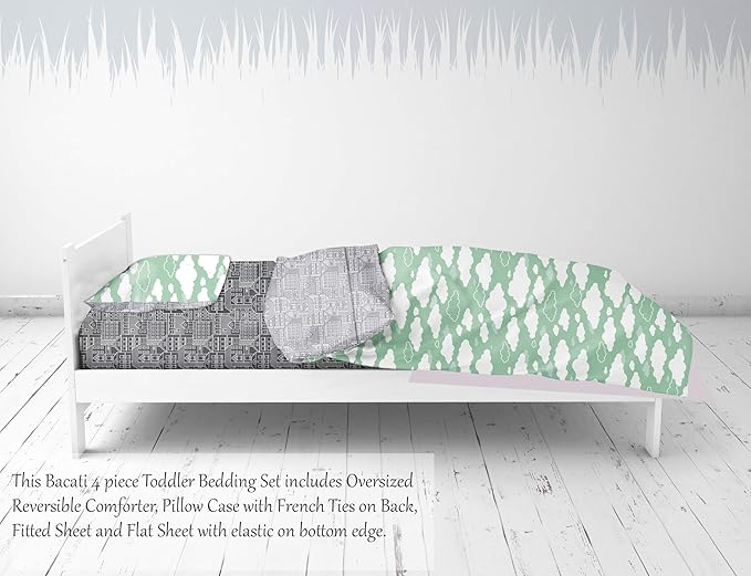Bacati Clouds in The City 4 Pc Toddler Bedding Set, Mint/Grey