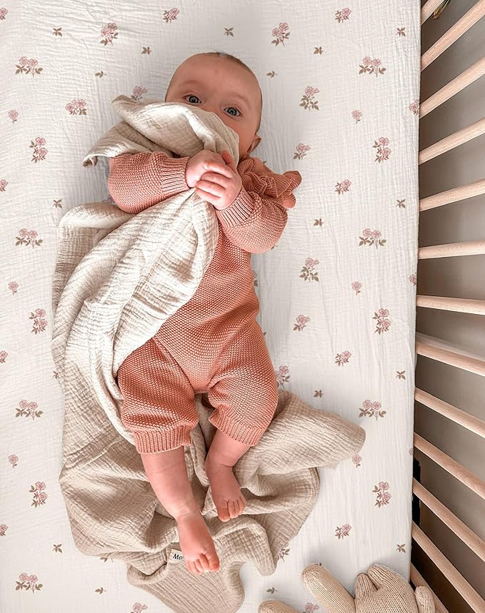 Mini Crib Sheets for Baby Boy Girl 2 Pack, Neutral Mini Crib Mattress Sheet 24" x 38", Muslin Nursery Bedding Soft and Breathable Comfort (Vintage Blossom & Pink)