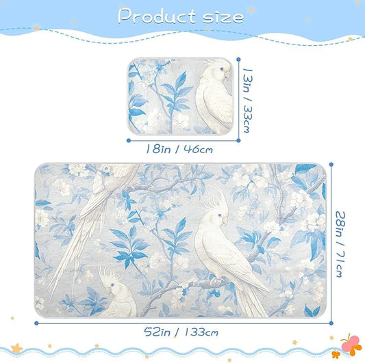 Cooling Baby Mattress pad Protector 28" x 52"Ultra Soft Crib Bumper Pads for Kids, Adult Elegant Animal White Cockatoos Bird Gray Blue