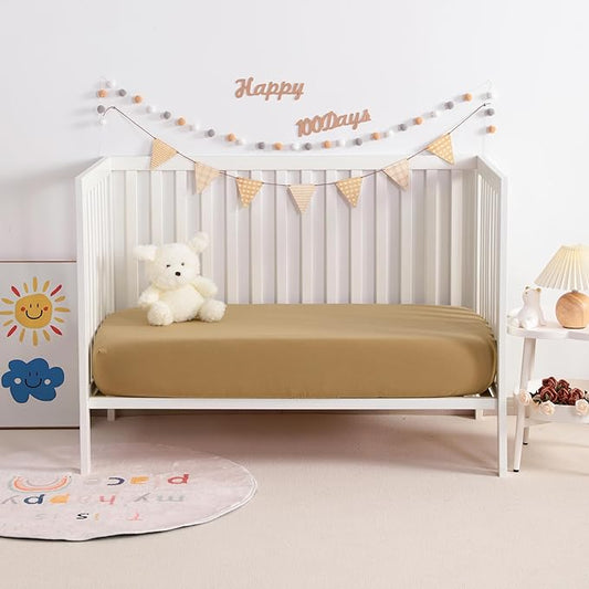 NTBAY 2 Pack Muslin Cotton Crib Sheets, Soft and Breathable Double Layer 28x52 Baby Crib Sheets for Standard Crib and Toddler Mattresses, Boys, Girls, Unisex, Brown, 28x52 Inches