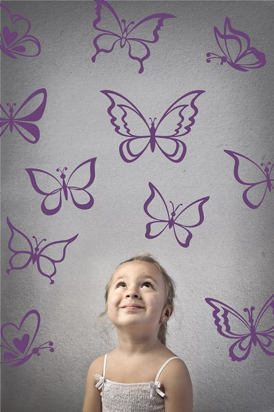 The Decal Guru Butterfly Wall Art Vinyl Stickers DIY Nursery or Girls Room Decor Peel and Stick Butterflies Decals (Violet, 55x58 inches)