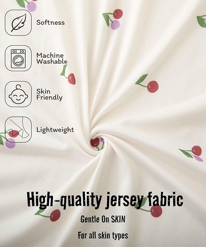 SDY Jersey Cherry Crib Sheets for Baby Girls,52”x28”x8, 2 Pack,Pink Cute Kawaii Standard Oval/Retangle Fitted Crib Sheets for Toddler,Super Soft Breathable