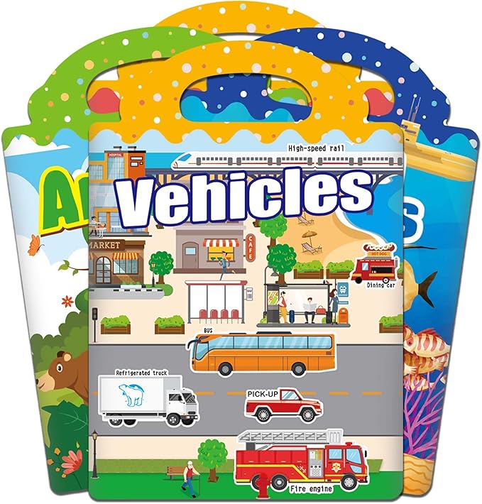 iGetooy 4 Sets Sticker Books for Toddlers 3+ Years, Jelly Reusable Sticker Book for Kids, Toddler Airplane Travel Essentials Toys for Kids