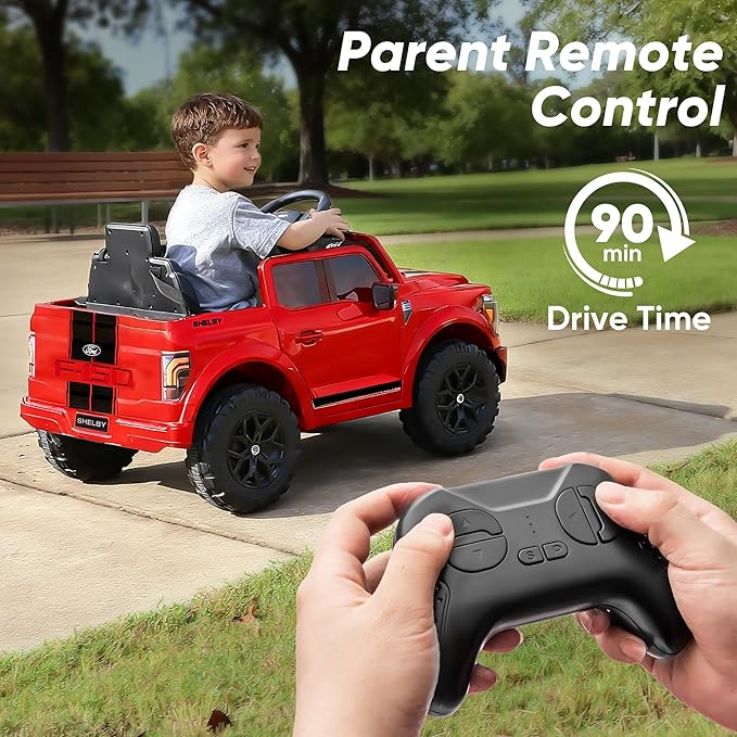 Licensed Ford Shelby F-150 24V Kids Ride on Toy, Electric Car for Kids with Remote Control, 400W Motors - Red