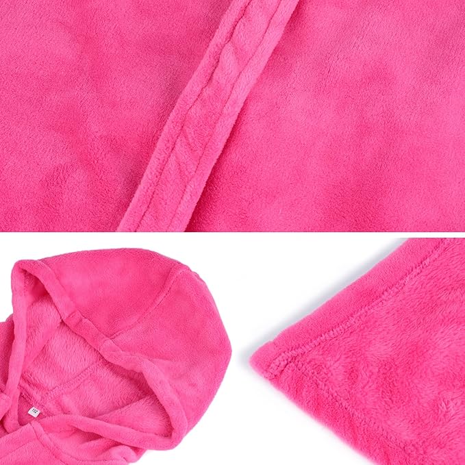 Hooded Herringbone Girl's Fleece Soft Spa Kimono Long Robe,Kids Comfy Sleepwear Bathrobe