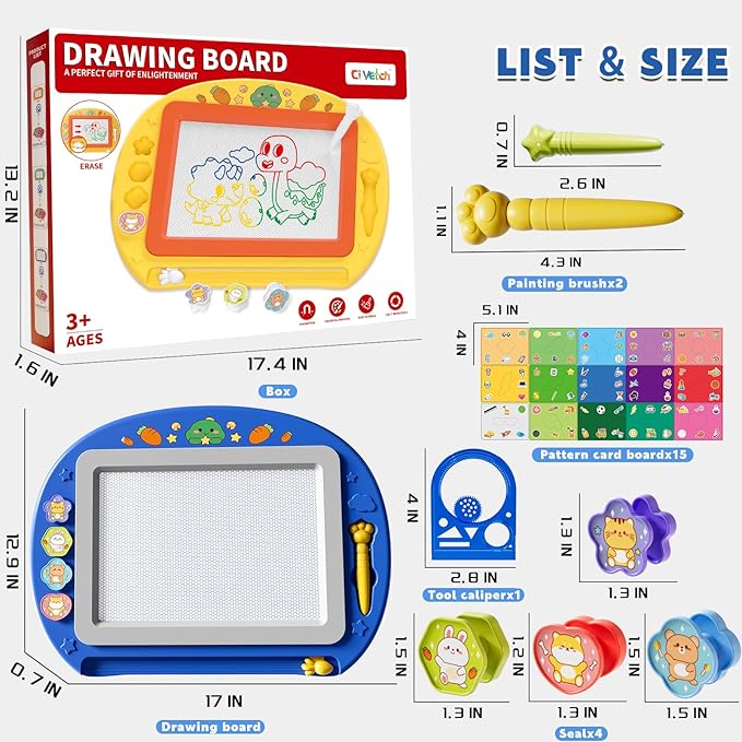 Large Magnetic Drawing Board 13 × 17 in Doodle Board Toddler Toys for Girls Boys 3 4 5 6 7 Year Old Kids, Preschool Educational Travel Toys Gifts Etch A Colorful Sketch Magnet Erasable Writing Pad