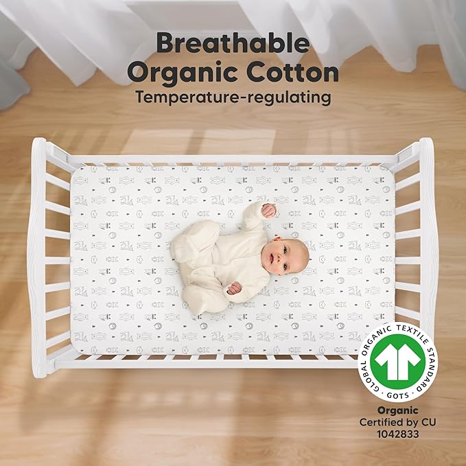 KeaBabies 2-Pack Organic Crib Sheets for Boys, Girls - 52x28 Fitted Crib Mattress Sheet Neutral, Breathable Jersey Cotton Cover for Baby Bed, Toddler Mattress, Soft & Cute Prints (Woodland)