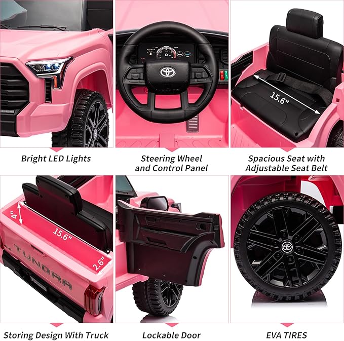 12V Licensed Toyota Ride on Car for Kids, Electric Toy Car with Parent Remote Control, MP3 Player, LED Headlights & Lockable Door, Battery Powered Vehicle for Toddlers, Pink
