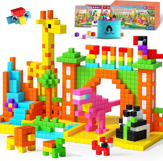 65 PCS Magnetic Blocks Set, 1" Magnet Building Blocks with Toy Eyes and Storage Bag for Kids Gifts, STEM Educational Preschool Sensory Toys for Toddlers Boys Girls Ages 3 4 5 6 7 8 + (Bright Color)