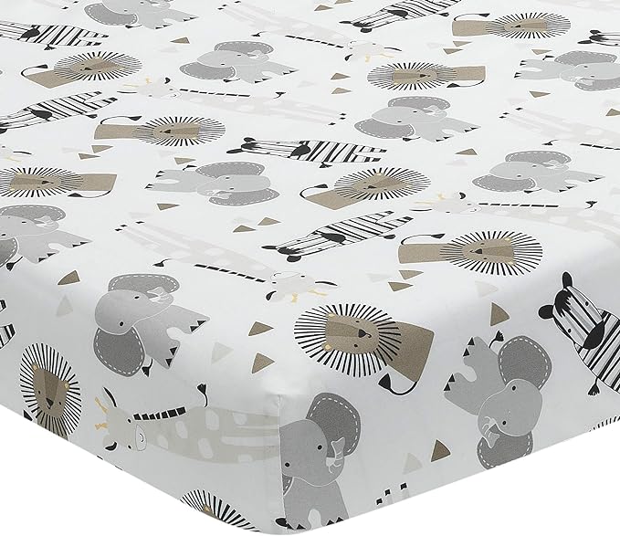 Lambs & Ivy Jungle Safari Gray/Tan/White Nursery 6-Piece Baby Crib Bedding Set