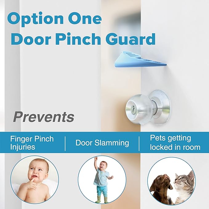 Neobay Door Pinch Guard and Door Slam Stopper, Durable Silicone Door Finger Pinch Guard, Prevents Finger Pinch Injuries, Slamming on Even Heavy Doors Doors, Door Safety for Kids, 2 Pcs Blue Upgraded.