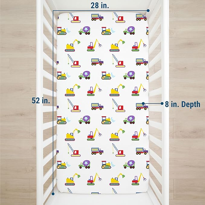 Wildkin Kids 100% Microfiber Crib Sheet – Soft, Breathable Fitted Sheet - Under Construction