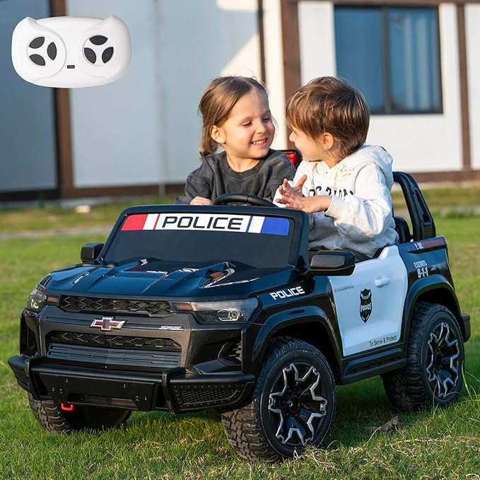 FINITO 24V Ride on Electric Licensed Chevrolet Colorado 2025, Police Car Paint, Dual Drive Mode, LED Light, Truck Storage, Bluetooth Music Player, Gift for Boys and Girls, for 3+ Kids (Police Black)