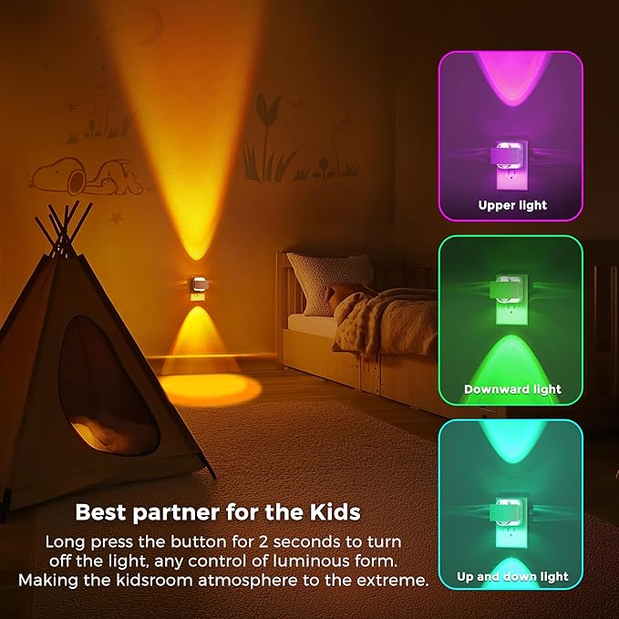 L LOHAS LED Night Light, Color Changing Night Lights Plug into Wall, Rotating White Nightlight, Dusk to Dawn Sensor, RGB Rainbow Nightlights Projector for Bathroom, Gaming Room, Decor, Gifts,1 Pack