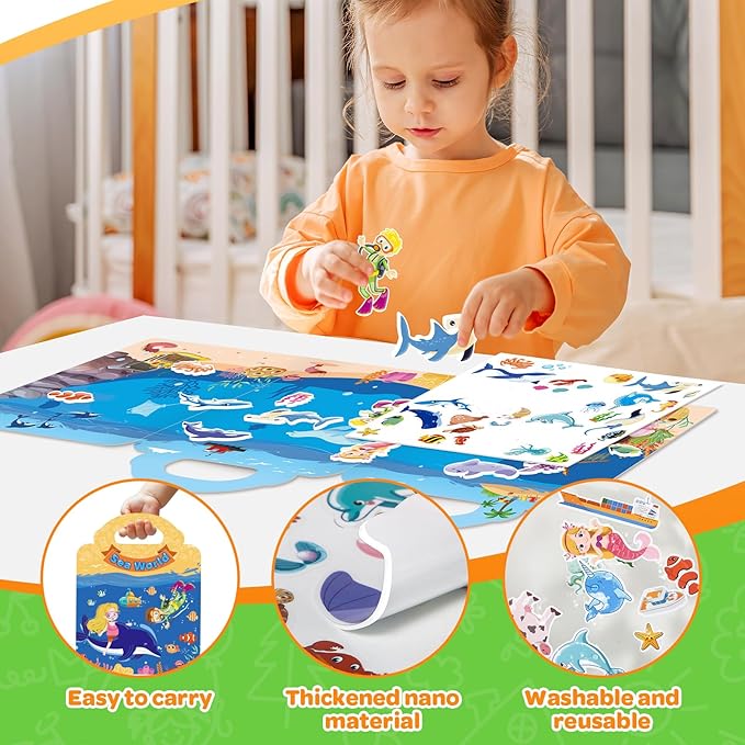 4 Sets Reusable Sticker Books for Toddler, Travel Toys for Toddlers 3-5, Arts Crafts Jelly Stickers, Activity Books for Kids, Holiday and Birthday Gifts Christmas Stocking Stuffers for Boys Girls