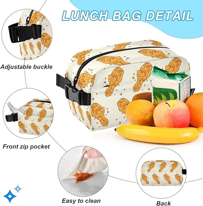 Jucciaco Fried Chicken Backpack with Lunch Bag, School Travel Backpack for Boys Girls Kids Backpacks Set