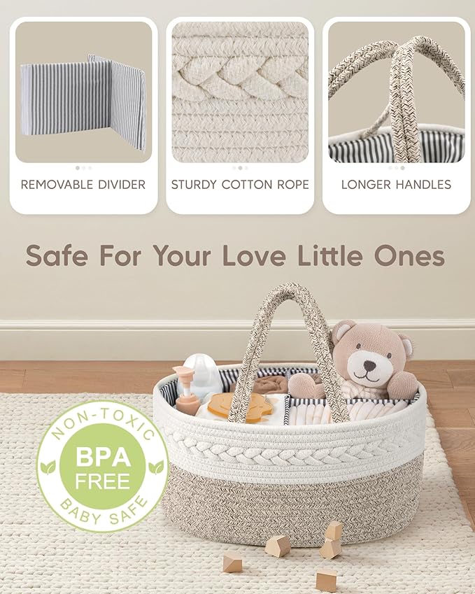 Maliton Diaper Caddy Organizer for Baby, Cotton Rope Baby Gift Basket, Portable Diaper Organizer for changing table, Nursery Storage Organizer, Shower Gifts for Newborn,baby essentials