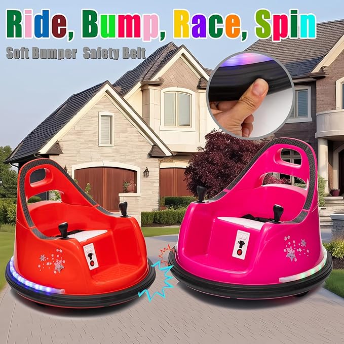 12V Kids Ride on Bumper Car for Toddlers, Baby Electric Ride On Bumper Toy Car with Remote Control, Music, 360° Spin Gift Toys for Toddlers Boys and Girls, Rose Pink