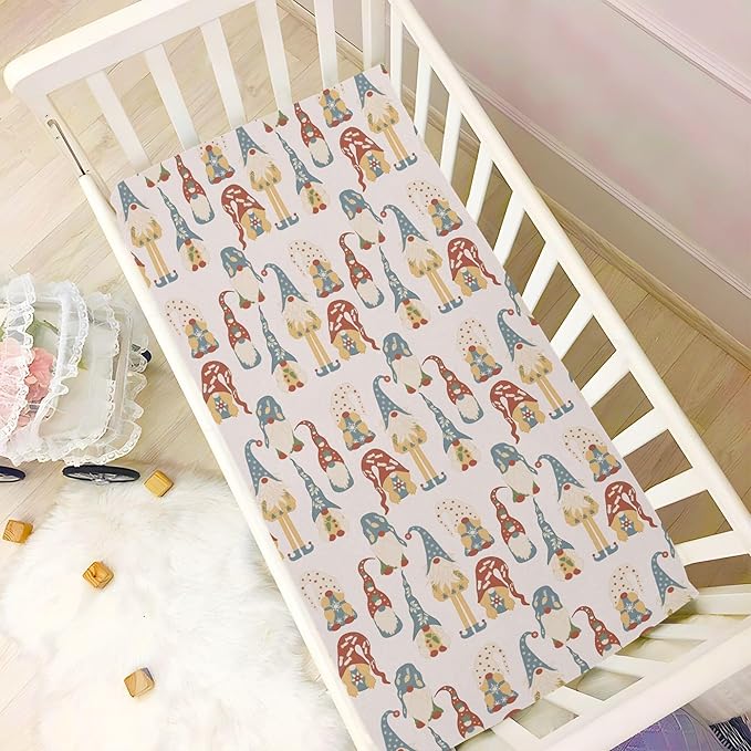 Colorful Gnomes Crib Sheets Soft Breathable Fitted Baby Crib Sheets Mattress Cover for Girl Boys, 52" x 28" x 9"