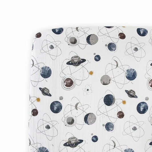 Little Unicorn Premium Crib Sheet | Breathable & Super-Soft Muslin Fabric (Planetary)