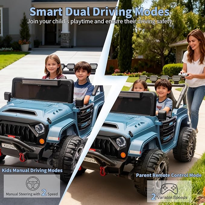 24V Ride on Toys for Big Kids, 2 Seater Ride on Cars with Remote Control, Ride on Truck w/ 4-Wheeler Suspension, 3 Speeds, Led Lights, Bluetooth Music Player