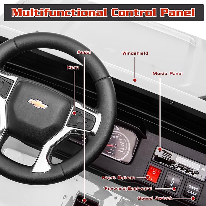 FINITO 24V Kids Electric Car,4WD Licensed Chevrolet Silverado,2 Seater Ride On UTV Car with Parental Remote Control, Music, Bluetooth, Gift for Kids(White)