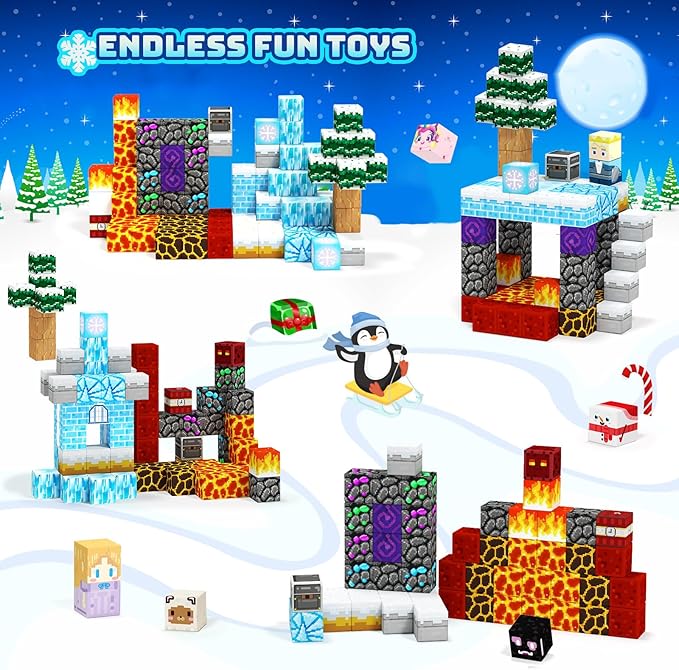 Winter Christmas Magnetic Blocks for Kids Ages 3-10 - Magnetic Building Tiles - STEM Educational Sensory Toys for Kids Ages 3-5 4-8, Holiday Birthday Gift for Girls & Boys