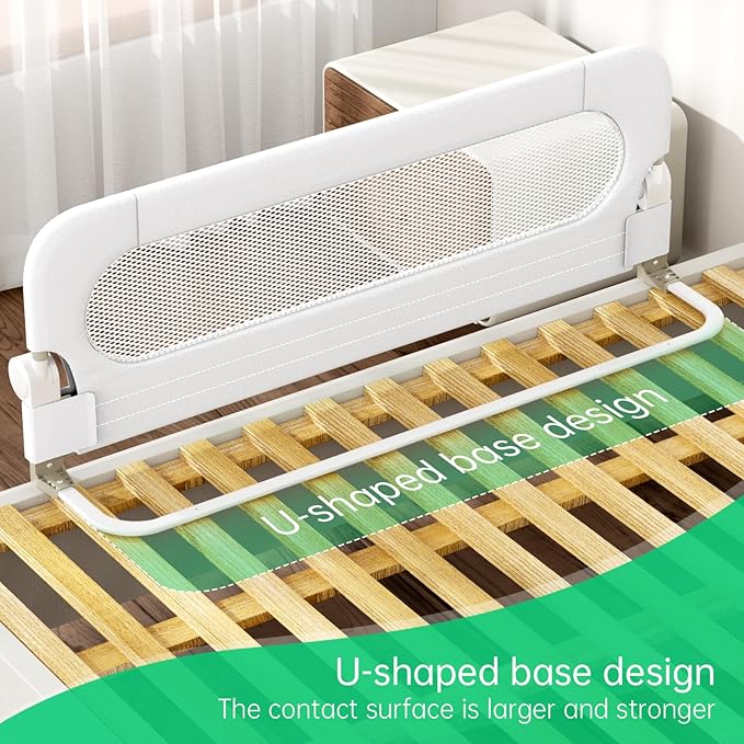 Folding Bed Rail for Toddlers,Baby Bed Rail Guard with Reinforced Anchor Safety System(White,47"x23.6")