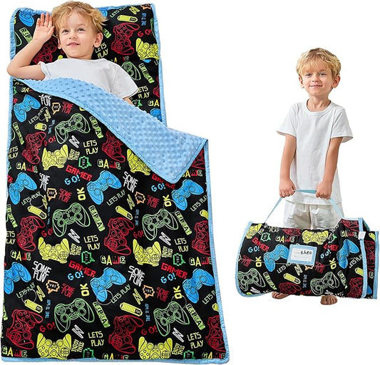 Toddler Nap Mat with Pillow and Blanket, Extra Large Rolled Napping Mats,Slumber Bags for Boys Girls,Kids Sleeping Bag for Daycare, Preschool Travel Camping
