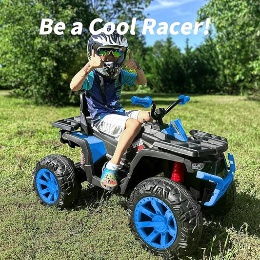 Kids ATV 4 Wheeler, 24V 4WD Electric ATV Ride On Toy for Big Kid w/ 2-Seater, 4x200W Motor, 5.6Mph Max Speed - Blue