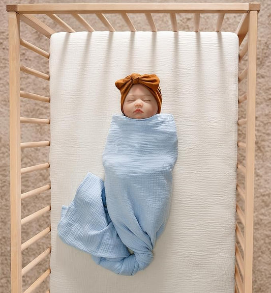 Meracorallo Muslin Crib Sheet, 100% Cotton Fitted Crib Sheet 28x52 Soft and Breathable Baby Boys Girls Cover for Standard Crib and Toddler Mattresses, Cream