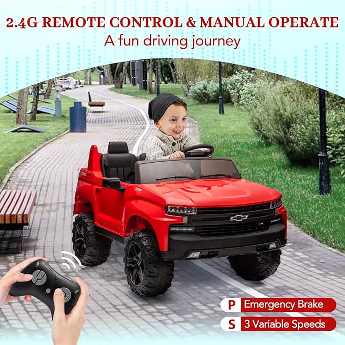 GarveeLife 24V 2-Seater Truck Licensed Chevrolet Silverado Ride On Car Kids Toy, Electric Vehicle Car for Toddlers with Parent Remote Control, Red