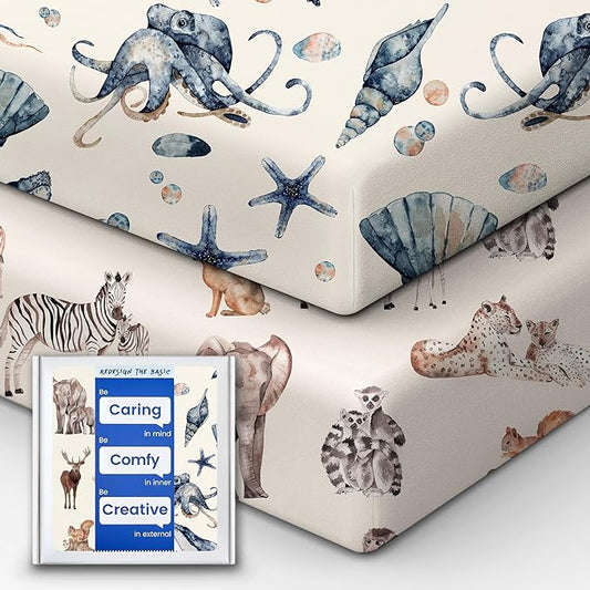 Premium Fitted Baby Boy Crib Sheets for Standard Crib Mattress - Ultra-Soft Jersey Knit Crib Mattress Sheet, Safe and Snug, Durable, Stylish Crib Sheet, 28''x52''x9'' Extra Deep Pocket