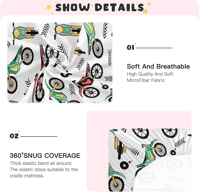 Motocross Motorcycle Crib Sheets Soft Breathable Fitted Baby Crib Sheets Mattress Cover for Girl Boys, 52" x 28" x 9"