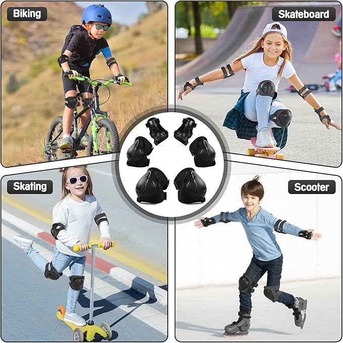 Kids Protective Gear Set Knee Pads for Kids 3-14 Years Toddler Knee and Elbow Pads with Wrist Guards 3 in 1 for Skating Cycling Bike Rollerblading Scooter
