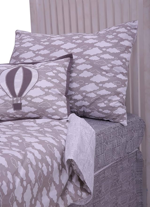 Bacati Clouds in The City 4 Pc Toddler Bedding Set, White/Grey