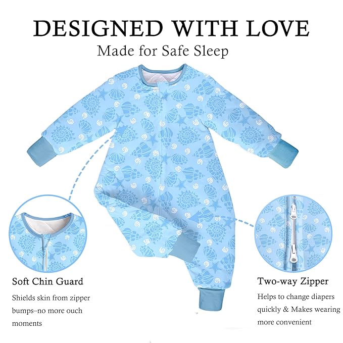 Toddler Sleep Sacks,Winter Long Sleeve Sleeping Sack 2.5Tog, Toddler Sleep Sack with Feet, Baby Sleep Bag Winter, Wearable Blanket with Legs for Early Walkers(Blue Ocean,9M-2T)