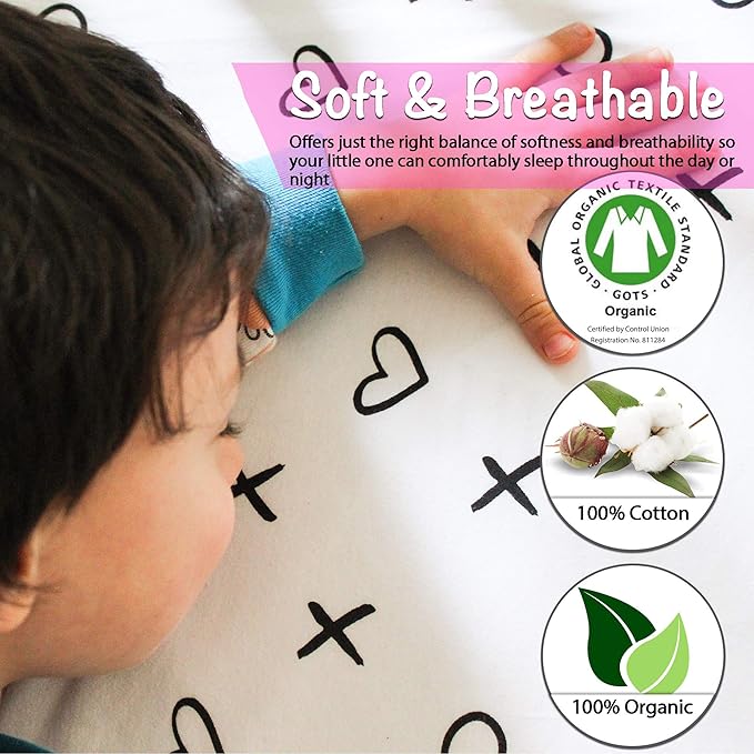Milky Chic GOTS Fitted Baby Crib Sheet, Breathable 100% Organic Cotton Mattress Sheet for Boys and Girls, Fits Standard Size Mattresses, 52x28x9 inches (White, Pack of 1)