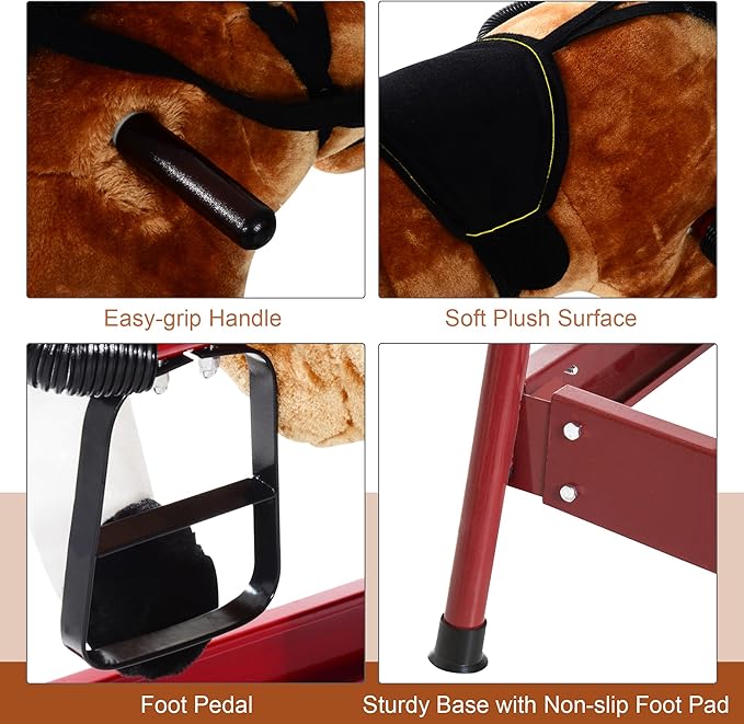 Qaba Durable Plush Toddlers Spring Rocking Horse, Bouncing Rocker Toy with Realistic Sounds