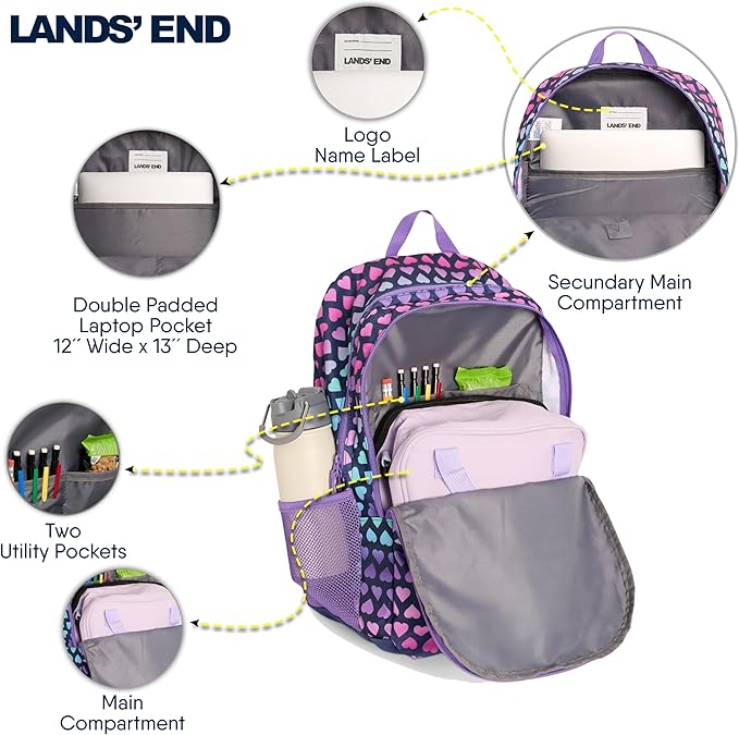 Lands' End Unisex Kids Large ClassMate Lightweight Durable Elementary School Backpack, Rose Violet