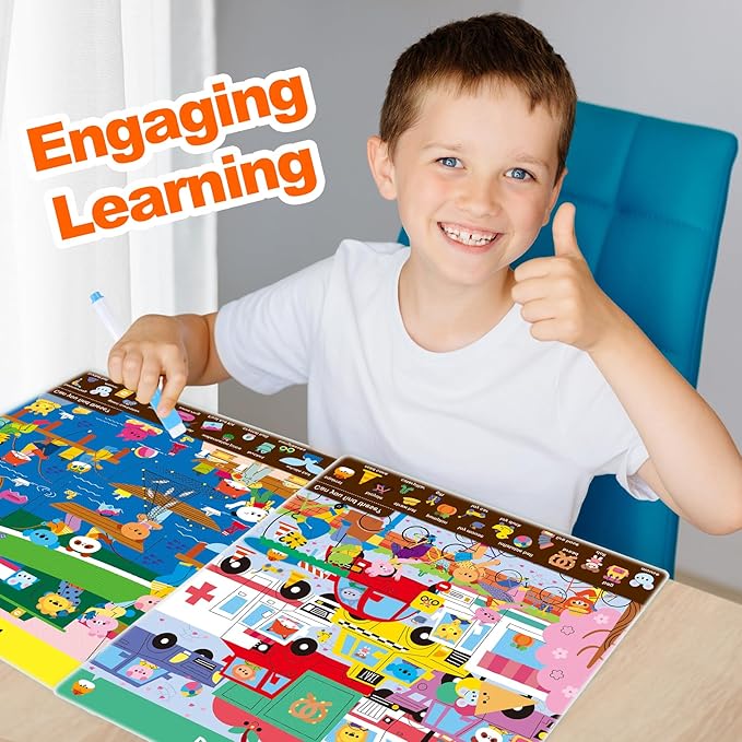 Search and Find Educational Game for Kids 3, 4, 5, 6 Year Olds - Reusable Preschool Learning Activities, Art & Craft Toys | Builds Vocabulary, Gifts for Toddlers, Girls and Boys