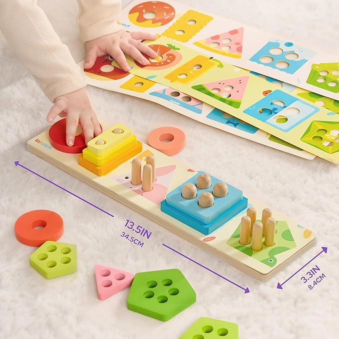 lalalark Montessori Toys for 1 2 3 Year Old Boy Girl, Wooden Sorting & Stacking Toys, Shape Sorter Baby Toy, Educational Sensory Toys for Kids, Wooden Blocks for Toddler 1-3, Christmas Birthday Gifts