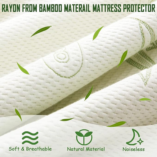 Queen Size Waterproof Mattress Protector, Premium Cooling Viscose from Bamboo Mattress Pad, Breathable, Noiseless, Cooling & Machine-Washable Bed Cover with 21" Deep Pocket