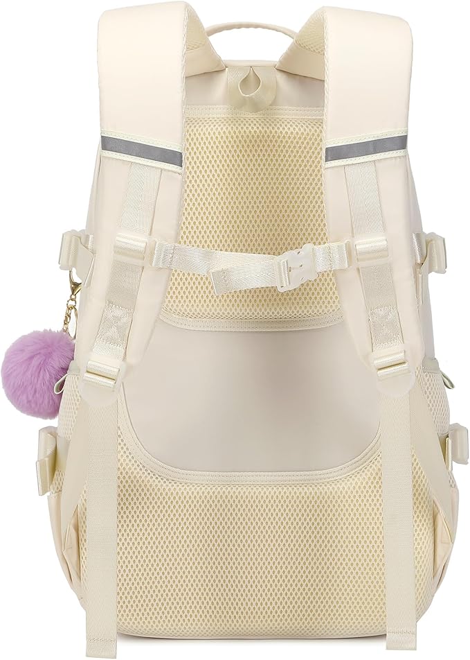 KIDNUO Backpack for Girls, 15.6 Inch Laptop School Bag Kids Kindergarten Elementary College Backpacks Large Bookbags for Teen Girl Women Students Casual Travel Daypacks (Beige)