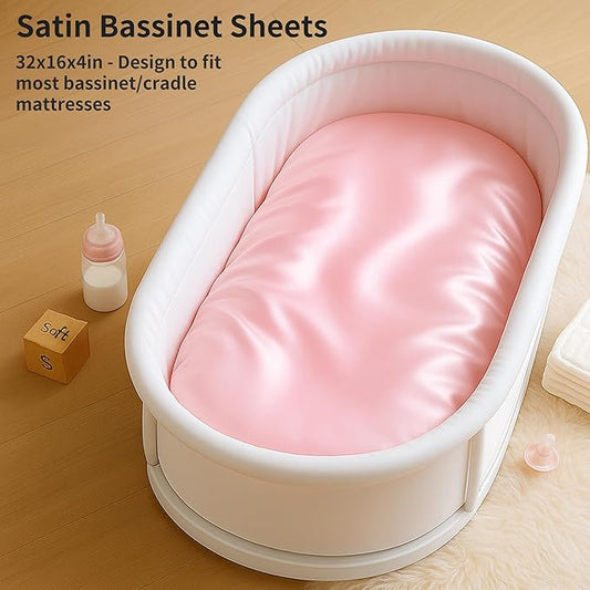 Satin Bassinet Sheet, Great for Baby Hair, Soft Silk Feeling Sheet for Cradle Bassinet Mattress Pad, for Girls Gift Newborn and Infant(Pink & Purple)