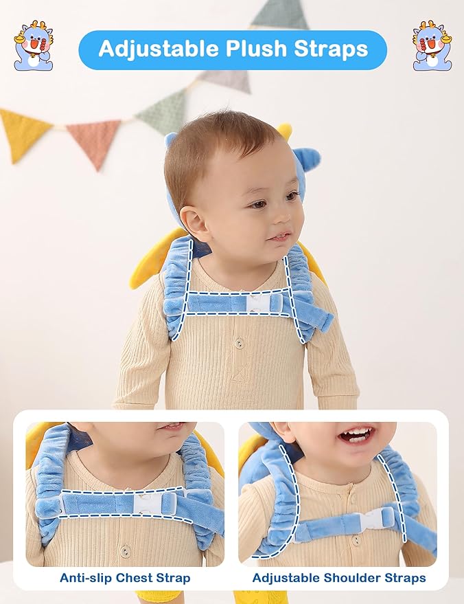 JunNeng Baby Head Protector Backpack, Toddler Walking Fall Head Protection, Blue Unicorn