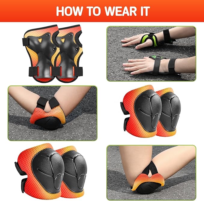 Kids Protective Gear Set Knee Pads for Kids 3-14 Years Toddler Knee and Elbow Pads with Wrist Guards 3 in 1 for Skating Cycling Bike Rollerblading Scooter
